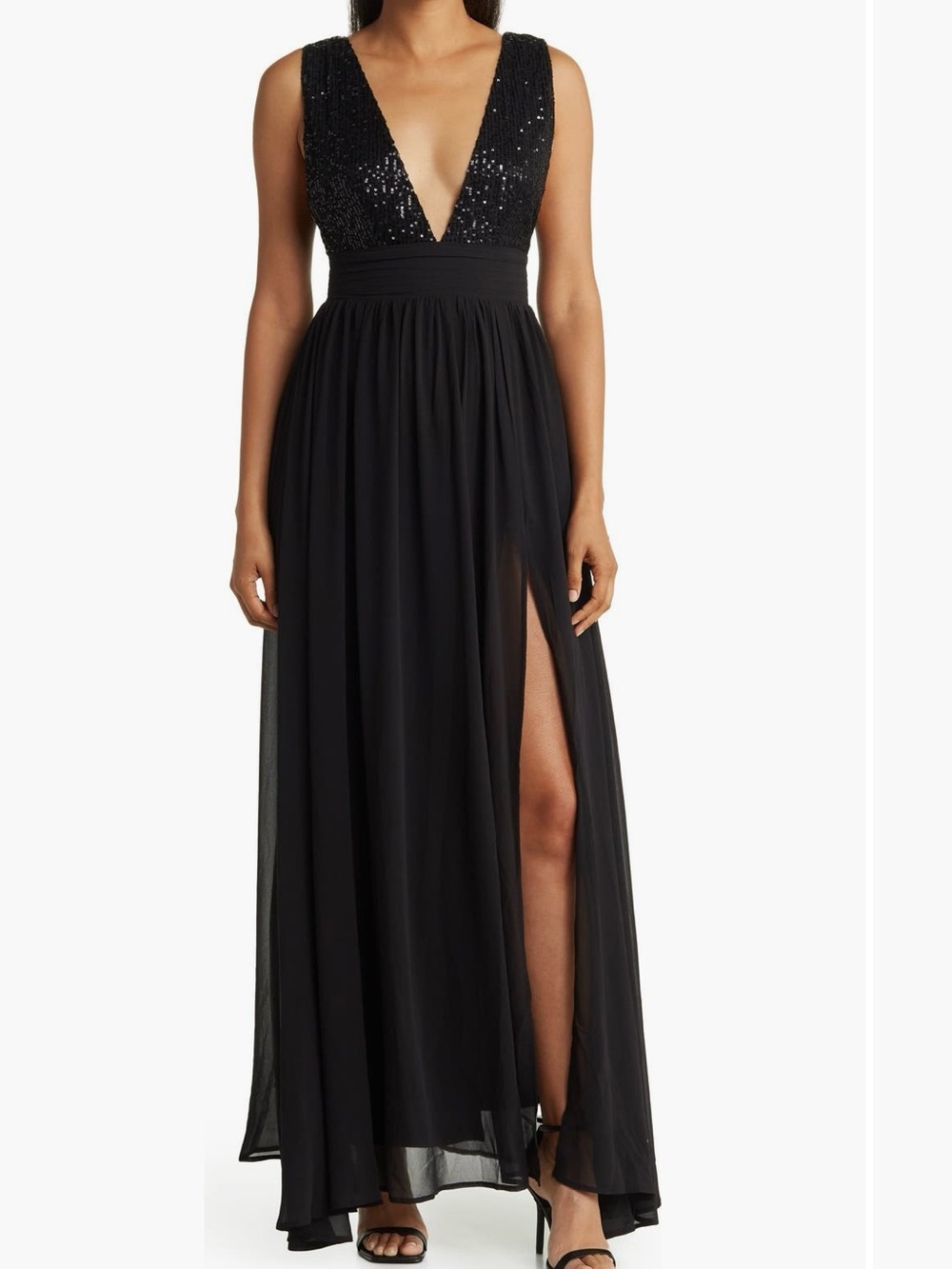 Love By Design Daphne Black Sequin Deep V Maxi Dress